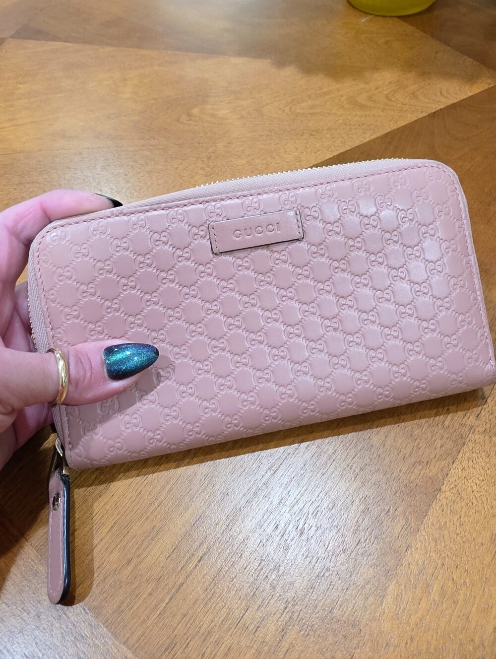 Gucci Supreme Pink GG Embossed Leather Zip Around Wallet